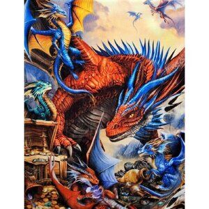 New Dragon Treasure Plush Throw Blanket Mystical Gift Dragons Gold Coins Jewels